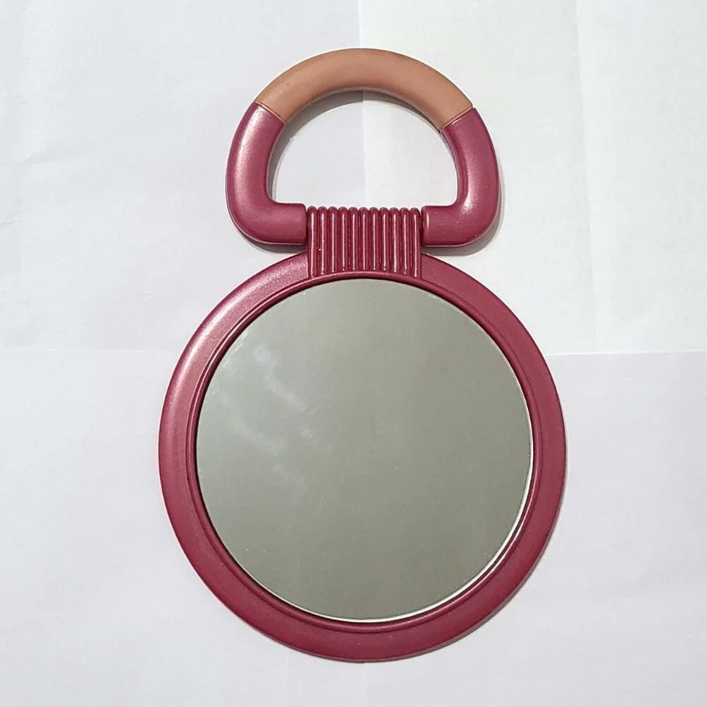 Pink Handheld Round Mirror